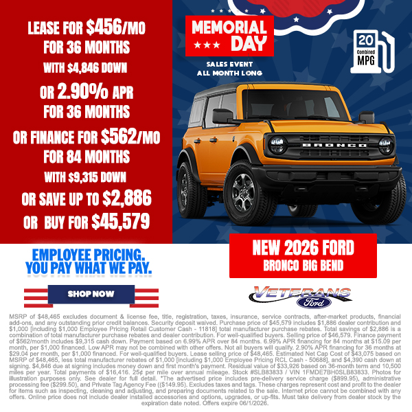 Special offer on 2026 Ford Bronco 2026 Ford Bronco Big Bend